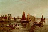 William Raymond Dommersen Dutch Fisherfolk Sorting The Catch painting